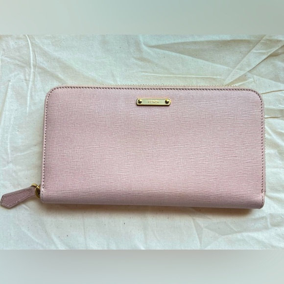 Fendi Handbags - FENDI Soft Pink Long Continental Saffiano Leather Zip Card Coin Wallet